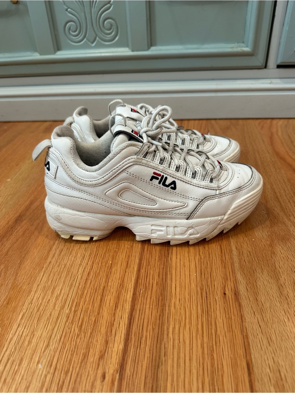 Fila White Women's Chunky Lace-Up Sneakers with Subtle Logo Accent